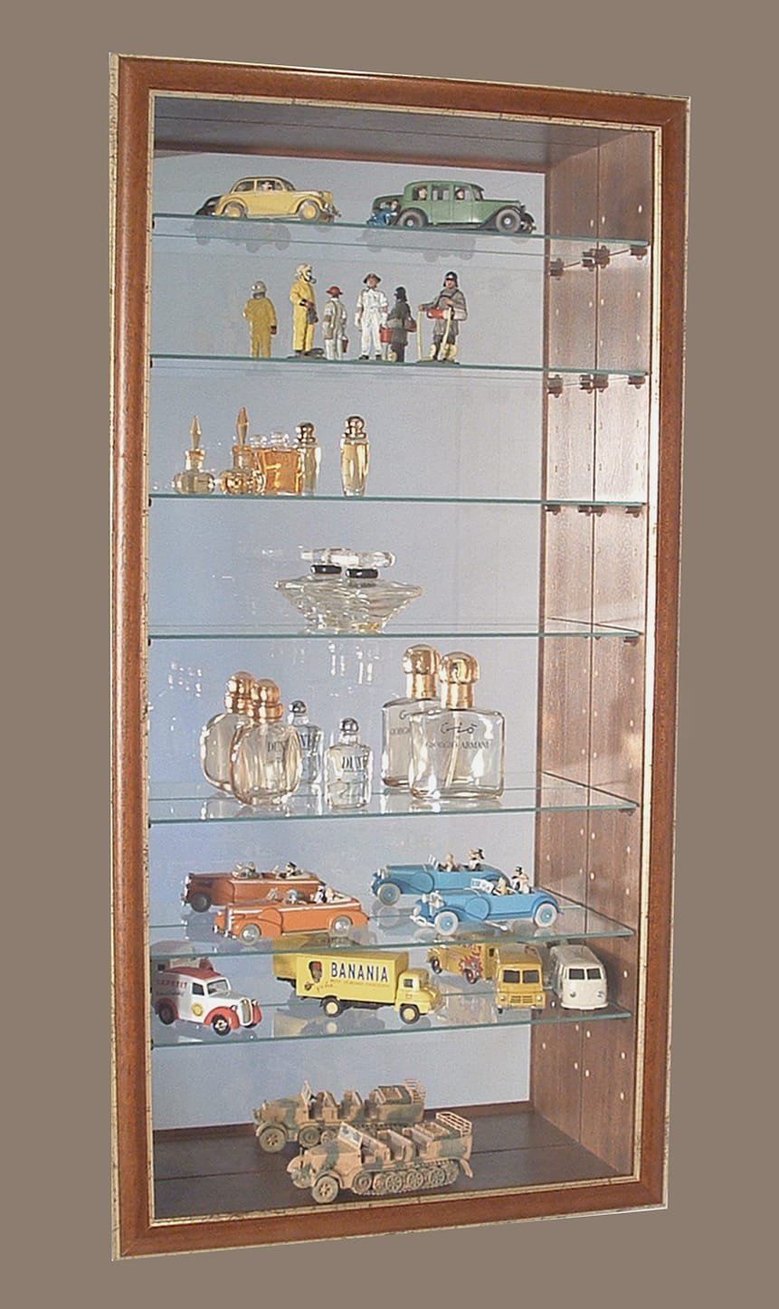 Petite Vitrine Murale En Bois Et Verre – 5 étagères – Pour Miniatures Et Collection